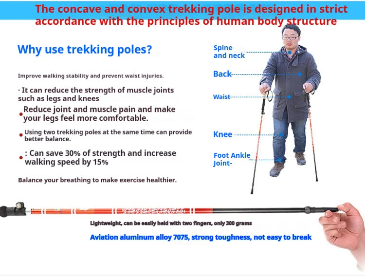 Trekking Poles for Hiking Walking Sticks for Seniors Collapsible and Lightweight, 2pc Set - Hiking Poles for Backpacking Camping