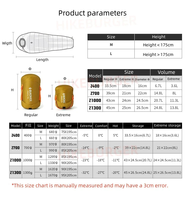 Black Ice Z-series 800FP Outdoor Camping Sleeping Bag Ultralight Coldproof Mummy Goose Down Tent Thickness Sleeping Bag