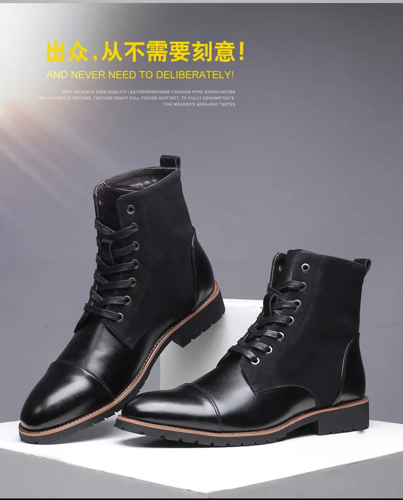 2024 Autumn New Casual Fashion Trend High Top Men's Shoes Leather Boots Large Size 38-48
