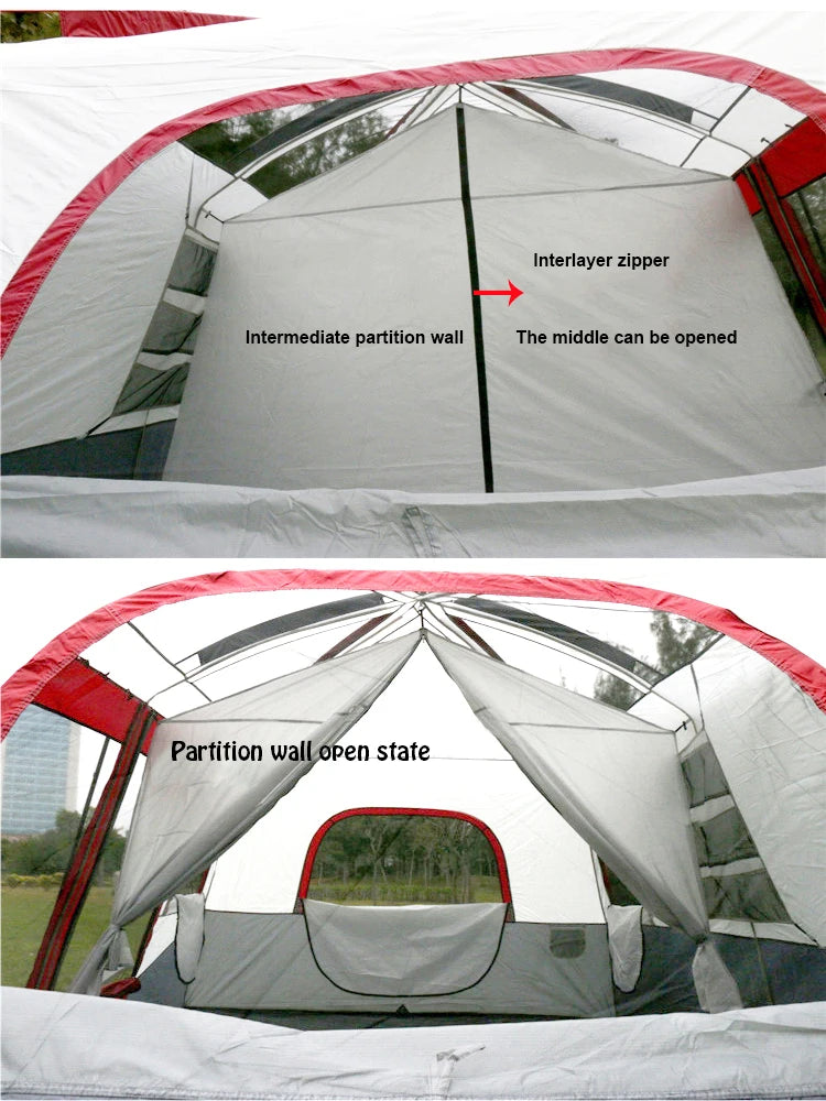 Custom China Travel 4 Season La Tente 2 Rooms Camping Tents 12 Persons Waterproof Outdoor Family Big Camping Tent for 12 Persons