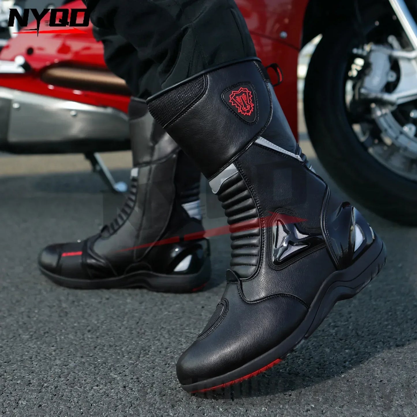 Motorcycle Boots for Men Women Riding Mid-Calf Ankle Protective Shoes Racing Long Boot Anti Slip Waterproof Moto Equipment
