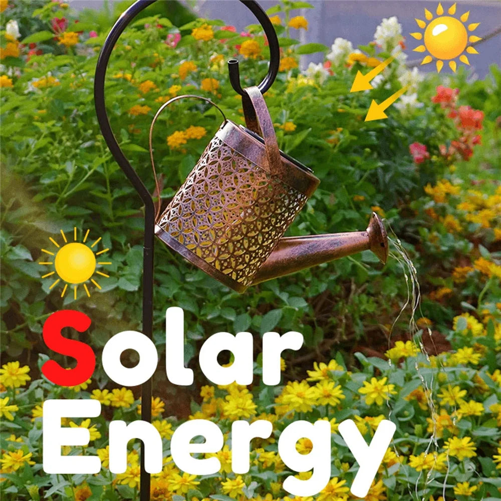 LED Solar Lights Outdoor Watering Can Light Hanging Waterfall Decor Yard Porch Lawn Outdoor Solar Garland Lights Waterproof