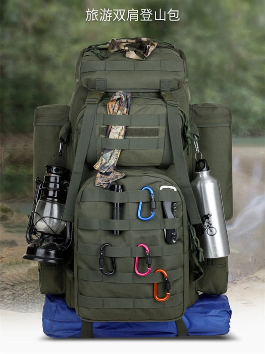 70L Large Capacity Tactical Backpack,Wear-Resistant Rainproof Oxford Cloth,Multifunctional Outdoor Camping Hiking Climb Bag,B437