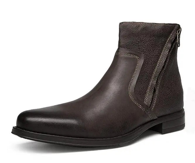 2026 Spring Autumn Ankle Boots Fashion Male Cow Genuine Leather Shoes Dual Zip Leisure Leather Boots Motorcycle Shoes Boys A049