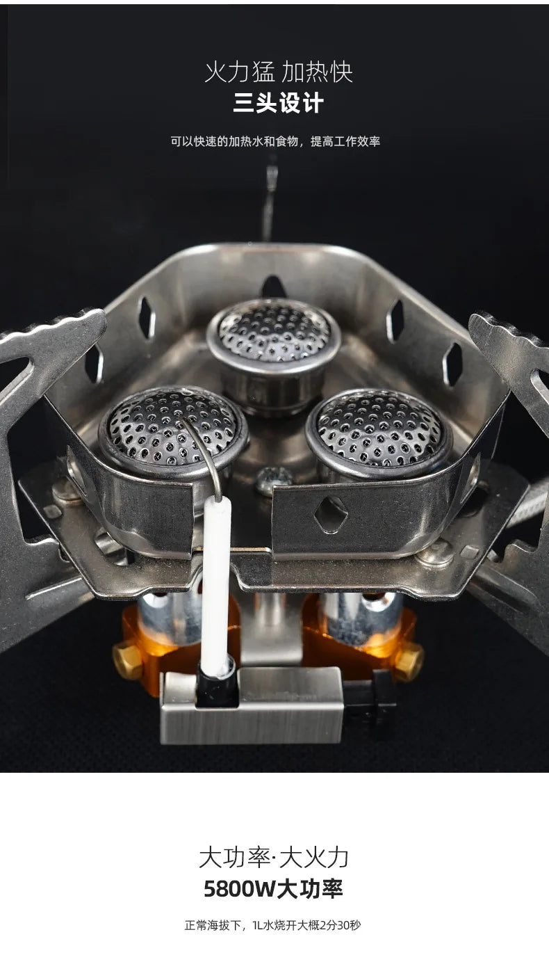 Three-Headed Camping Gas Stove BBQ Grill Set, Portable Outdoor Cooking Equipment