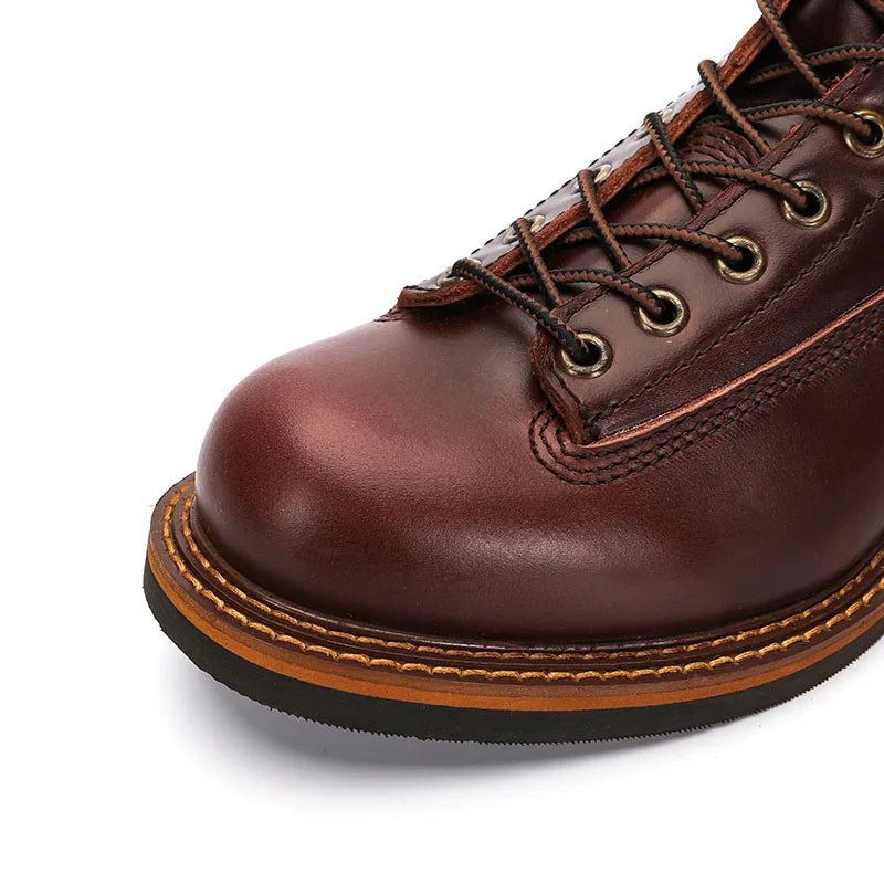 European Short-faced Leather Motorcycle Riding Boots Top Layer Cowhide Men's  Autumn Winter British Trendy Outdoor Shoes Male