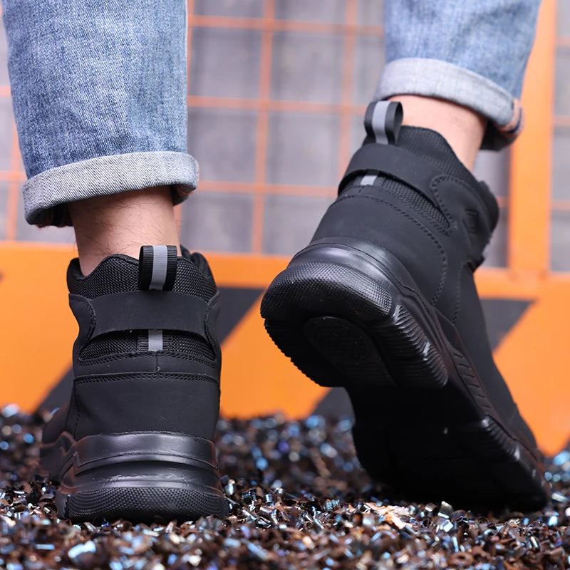 Waterproof Men Boots Rotating Buttons Safety Shoes Men Puncture-Proof Work Boots Steel Toe Shoes Light Indestructible Shoes