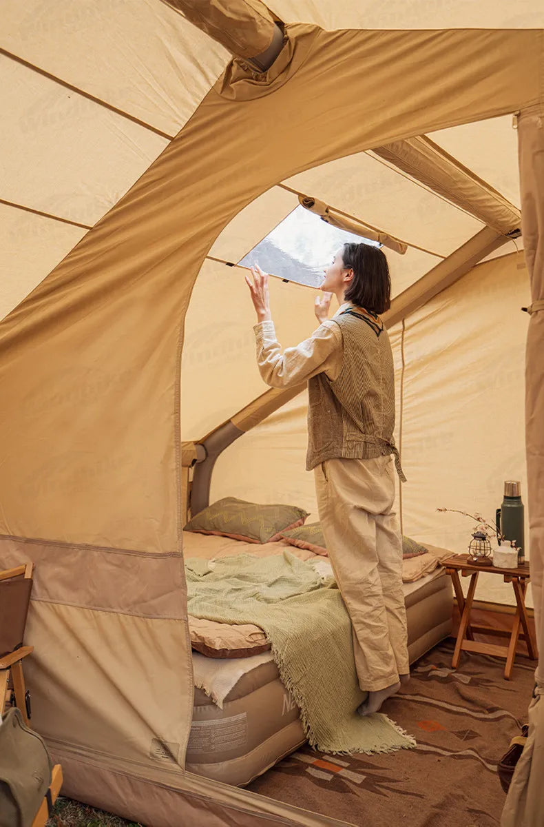 Naturehike Air Cabin Tent Inflatable Wall Camping Tent for 2-4 Person Family Group Travel Camping House Two Rooms Aluminum Alloy