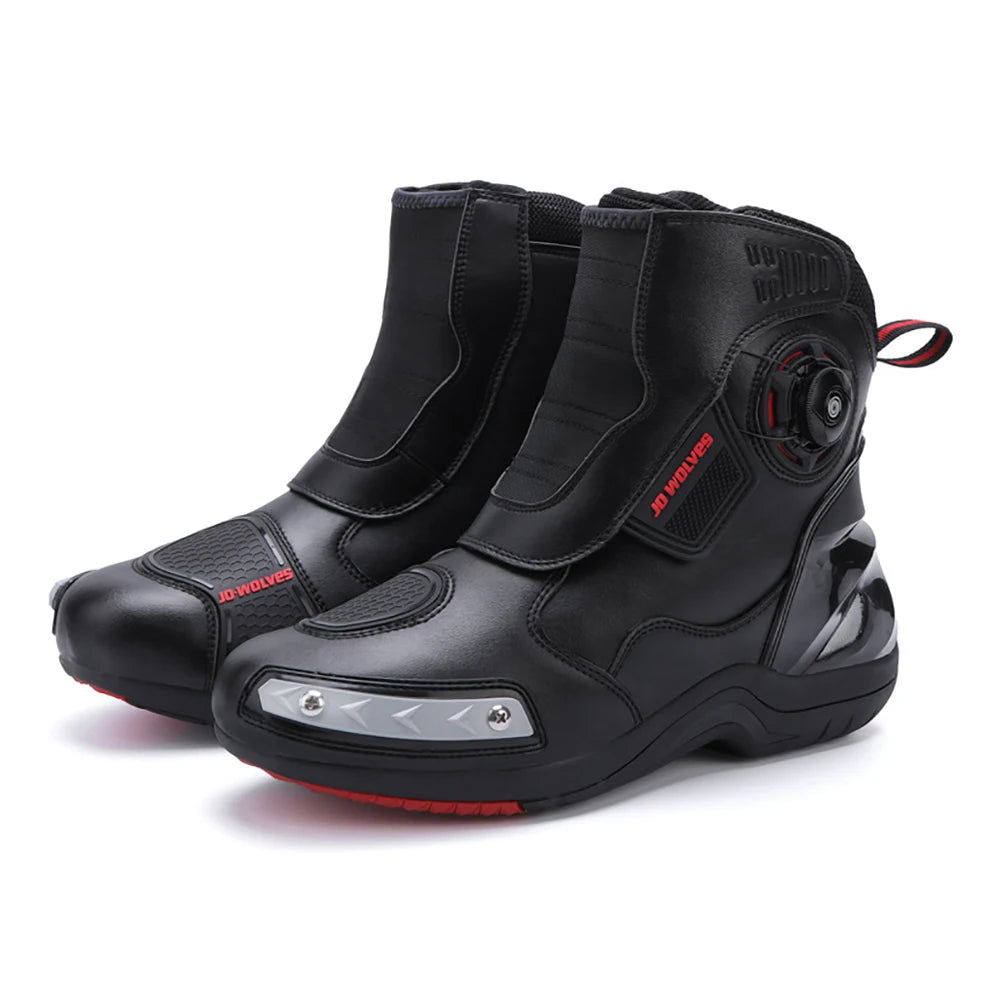 Motorcycle Boots Man Waterproof Studded Boots Hook and Loop Fasteners Wear-Resistant Motorcycle Shoes Anti-Slip Anti-Fall