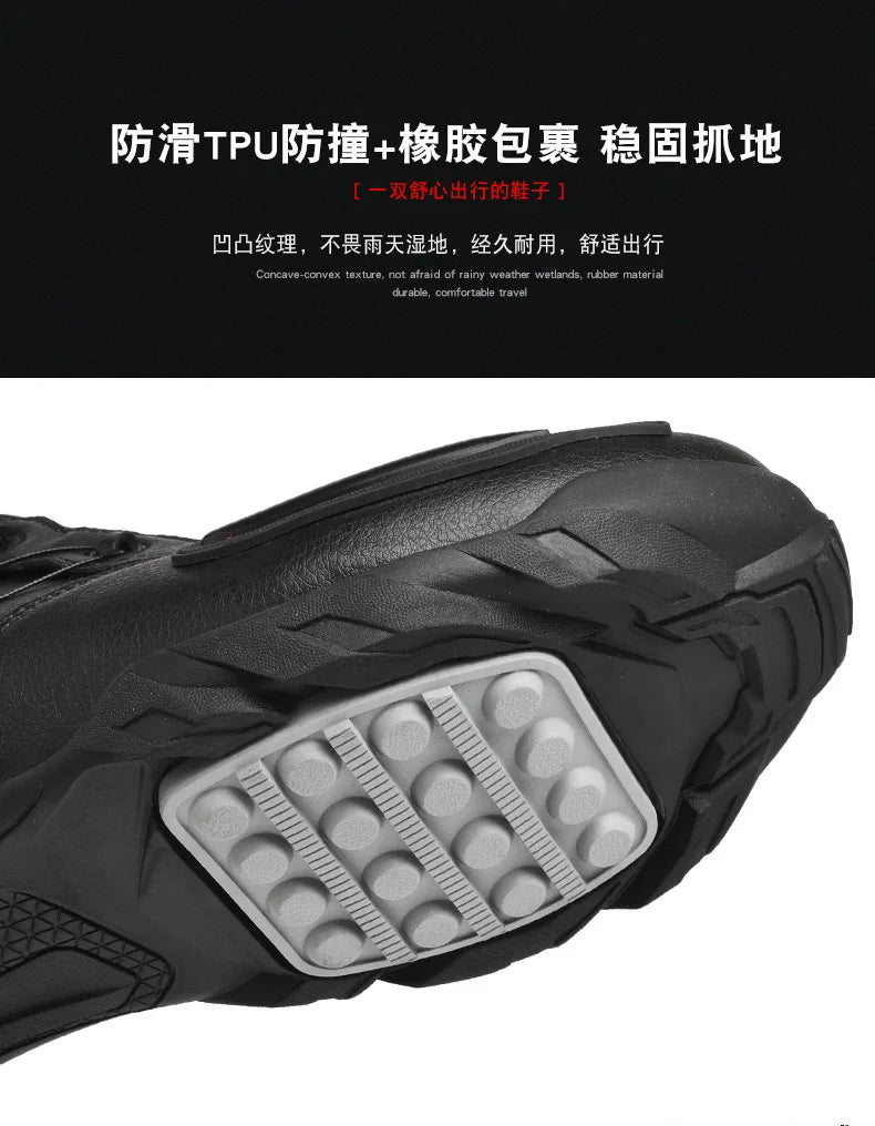 37-48 Motorcycle Boots Non-Slip Studded Boots Leather Enduro Motorcycle Boots Men's Biker Boot Four Seasons Riding Racing Shoes