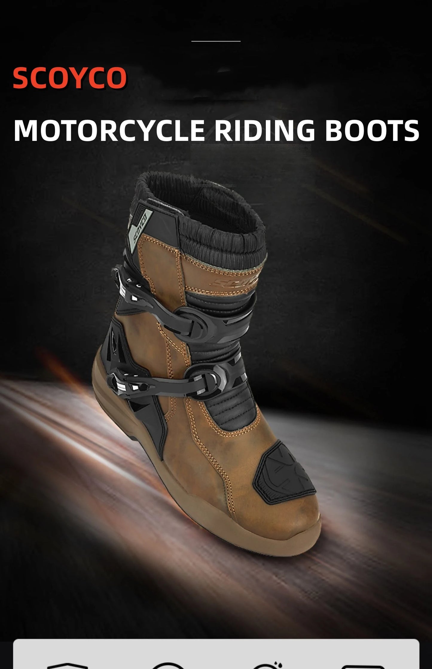 Scoyco Enduro Motorcycle Boots Waterproof Motorcyclist Botas Brown Leather Motocross Boots Off Road Racing Black For Men Knight