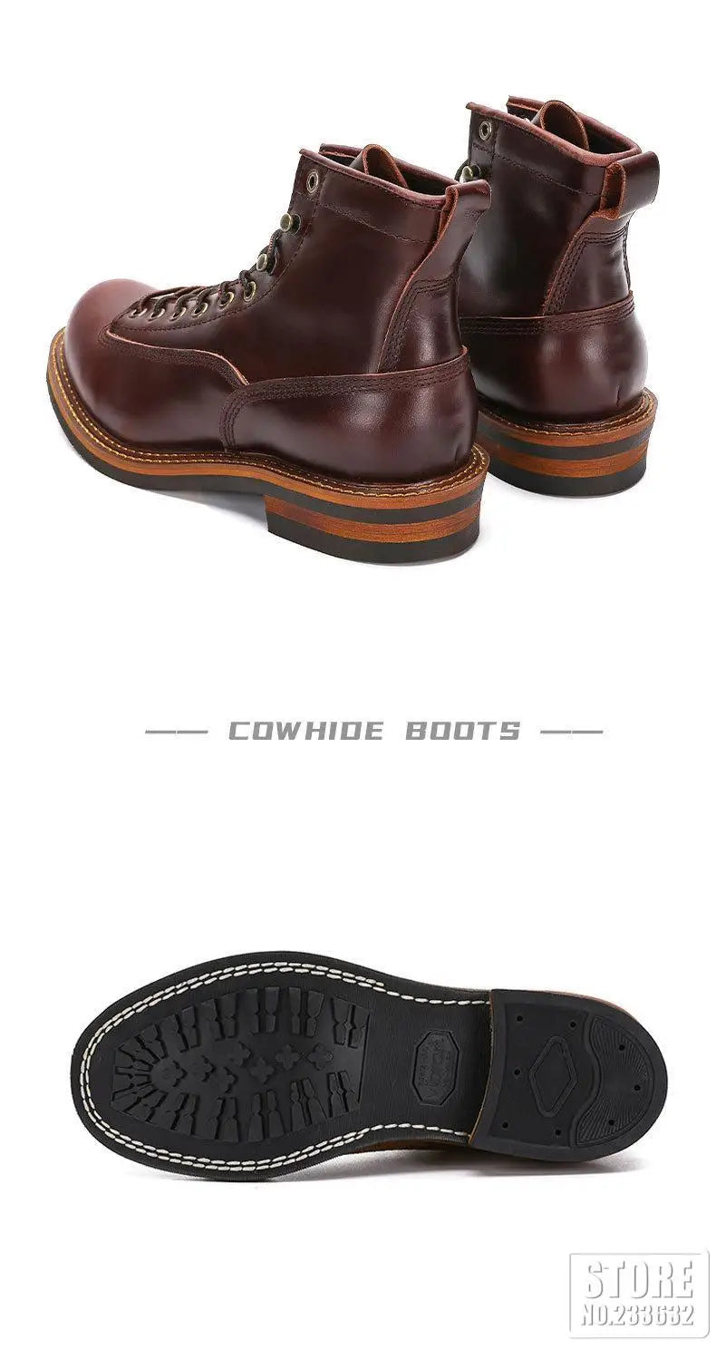 New Arrival! Vintage Motorcycle Boots Casual Men Ankle Boots Cowhide Leather Shoes Wedge Tooling Desert Boots Motorcycle Shoes