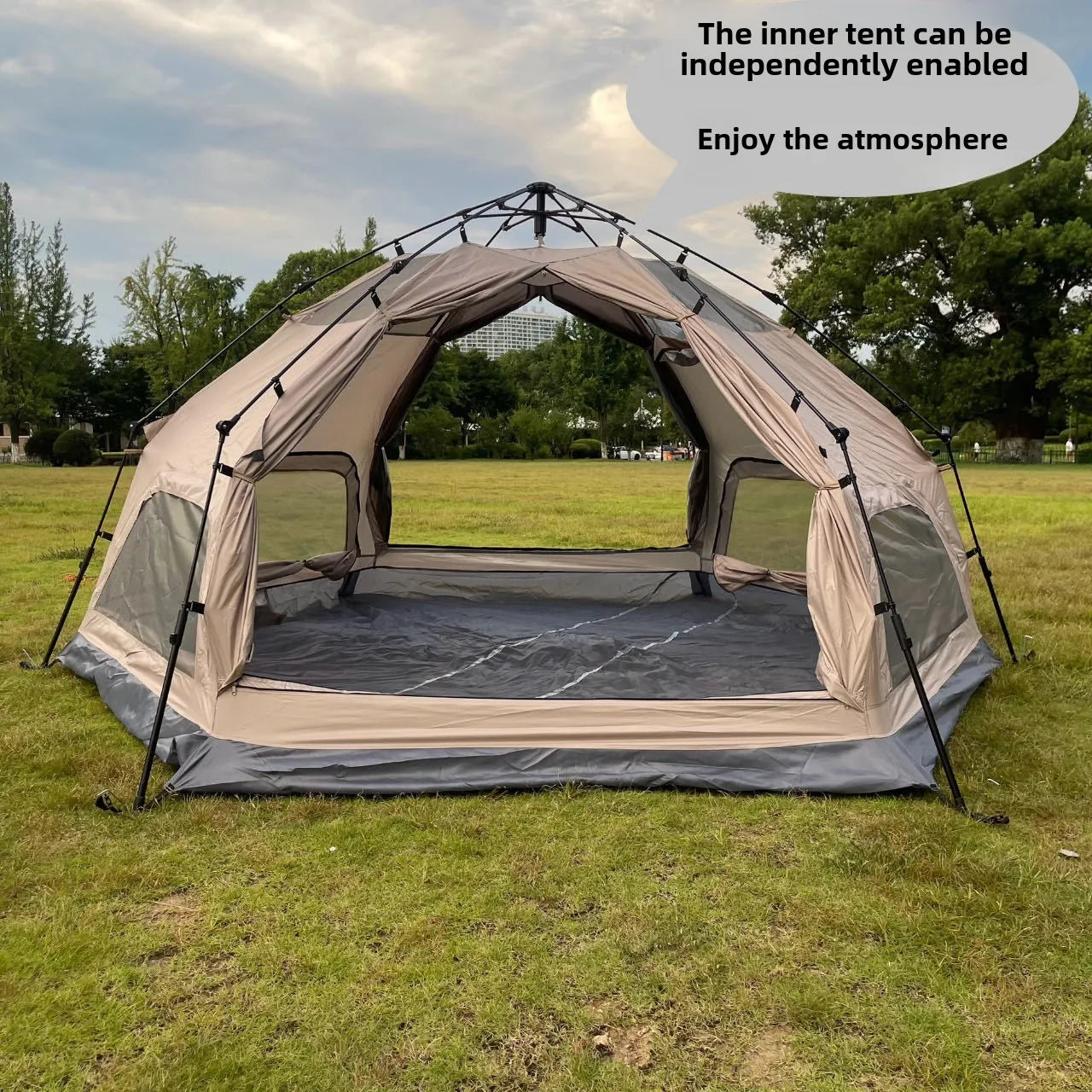 Portable Automatic Pop-up Hexagonal Tent for 5-8 People Double Layer Outdoor Camping Mushroom Tent