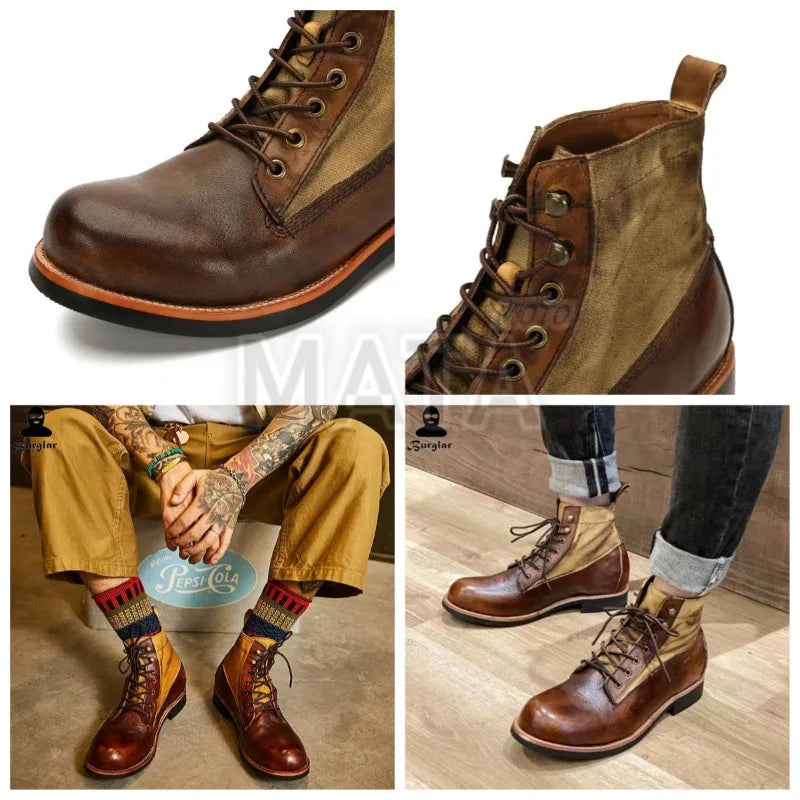Four Seasons Boots Retro Work Boots Men's Trendy British Motorcycle Shoes Paratrooper Boots Extra Large Size 38-48