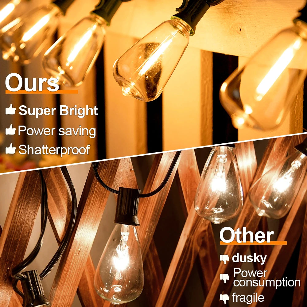 ST38 LED Solar String Light Dimmable Outdoor Shatterproof Garden Solar Powered String Lights with Remote Bistro Cafe Camping Dec