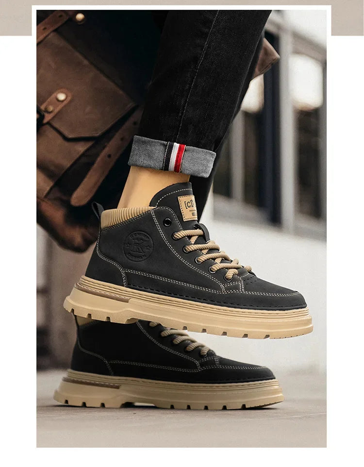 Men Ankle Boots Retro British High-top Men Boots Stylish Luxury High-top High Quality Leather Shoes Outdoor Men Motorcycle Shoes