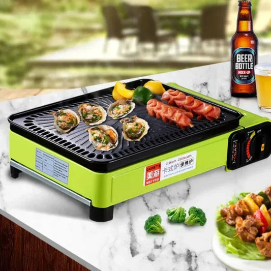 Portable Barbecue Stove, Smokeless Grill, Dual-Purpose Gas Oven for Outdoor Use, Compact Cooking Unit, Korean Style