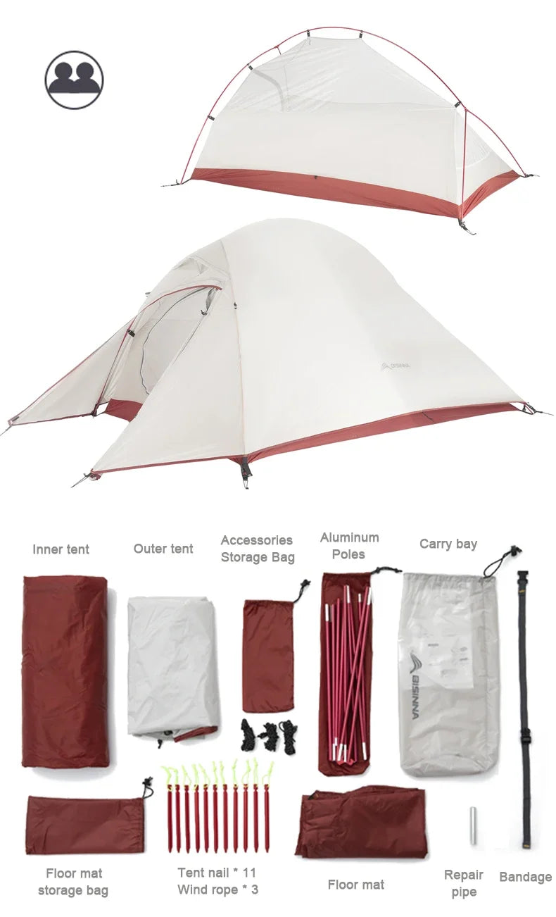 BSWolf Ultralight Camping  Backpack Tent 20D Nylon Waterproof Outdoor Hiking Travel Tent Cycling Tent 1-2 person