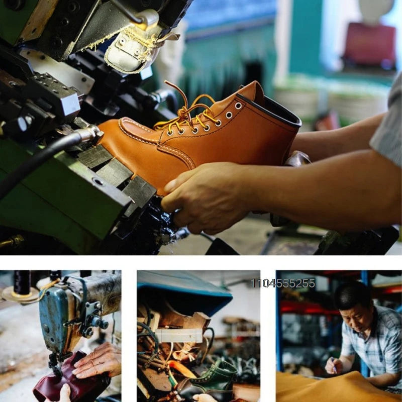 Motorcycle Boots Men Leather Shoes Vintage Cowhide Desert Boots Non-Slip Casual Motorcycle Shoes Retro Ankle Boots