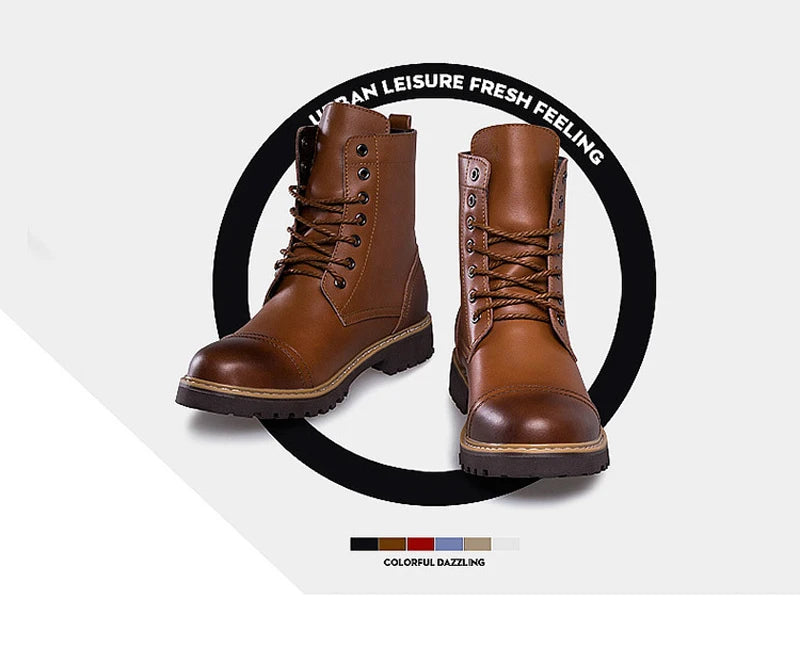 Genuine Leather Men's Boots Plush Warm Winter Boots High Quality Men Motorcycle Boots Fashion Tooling Shoes