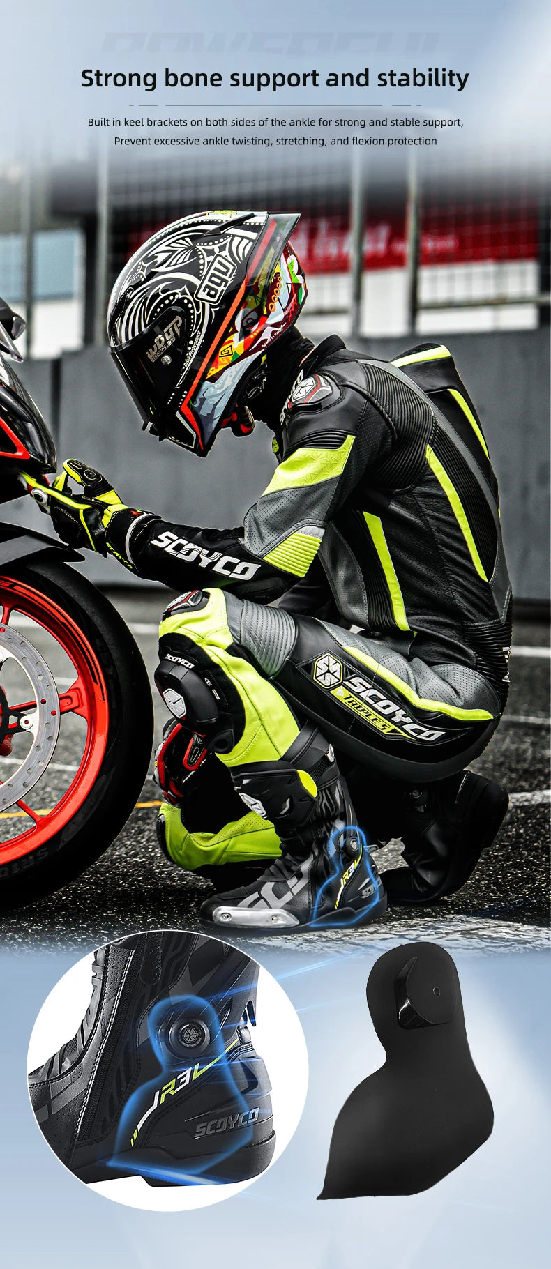 SCOYCO Motorcycle Boots Men Non-slip Anti-fall Professional Motorbike Racing Track Long Boots Mid-Calf Riding Protective Shoes