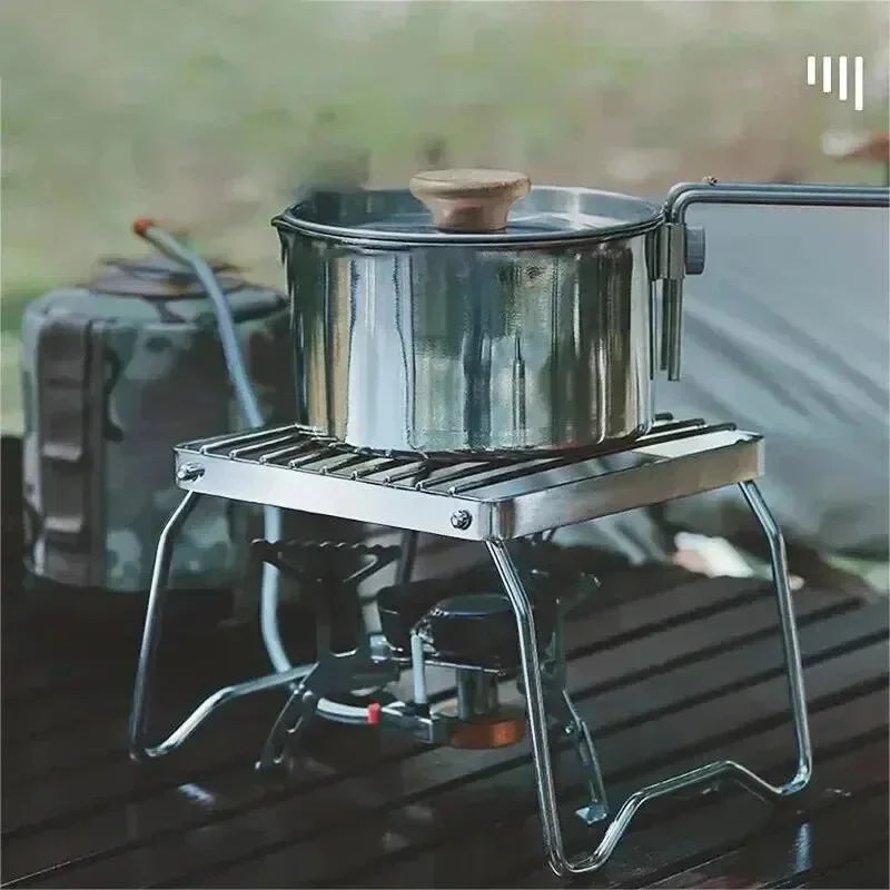 Camping Folding Grill Outdoor BBQ Grill Grate Portable Stainless Steel Gas Stove Stand Barbecue Rack Set Pot Holder for Cooking