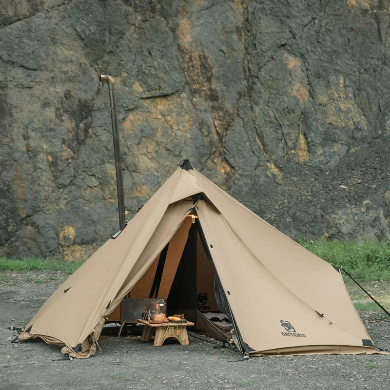 OneTigris CONIFER T/C Chimney Tent 1-2 persons Pyramid/Teepee Hot Tent With Tent Poles Snow Skirts for Camping & Bushcrafting