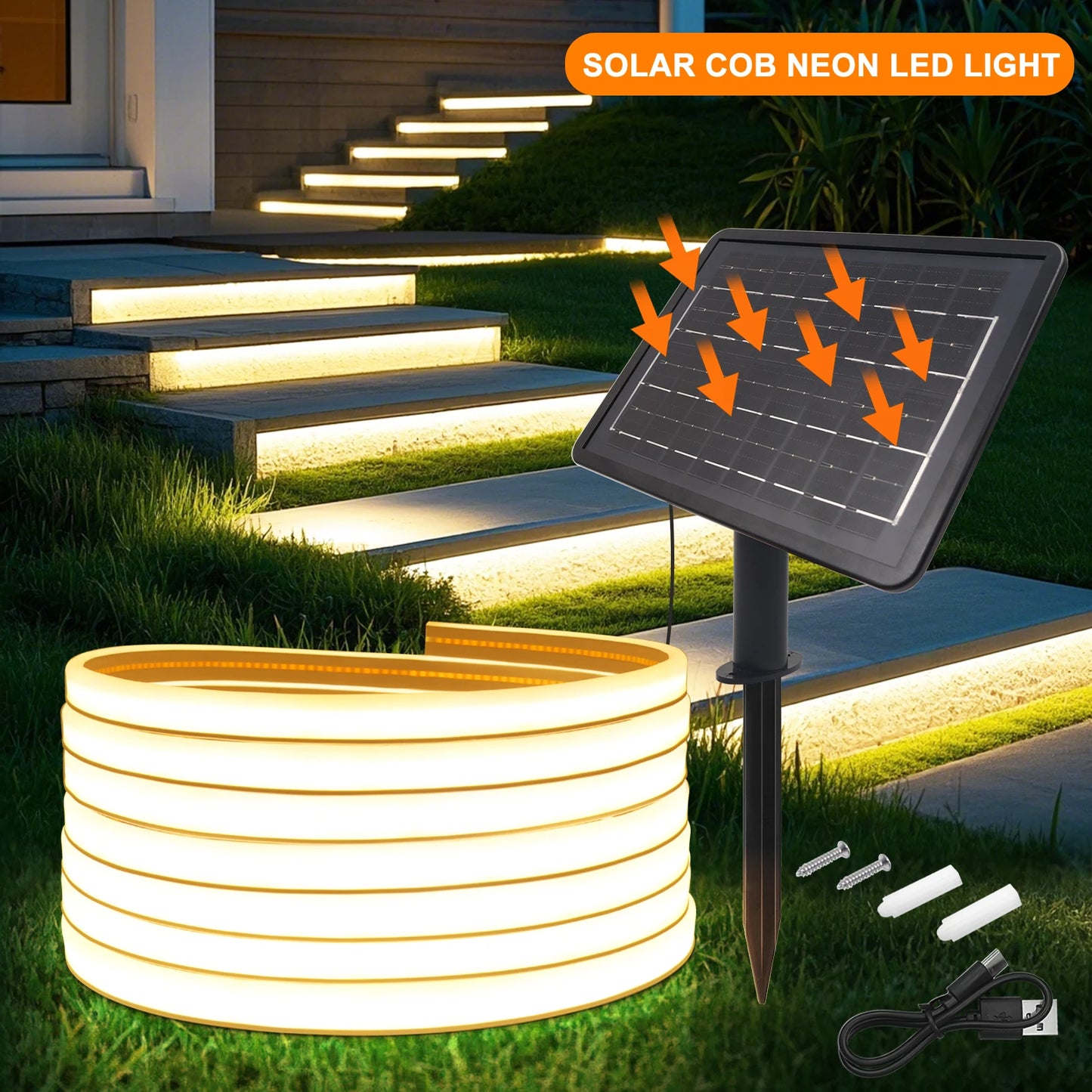 DC 24V COB Solar Neon Strip LED Lights 6X12MM 320LEDs Waterproof IP68 Flex Warm White Natural Double-sided Glow Linear Lighting