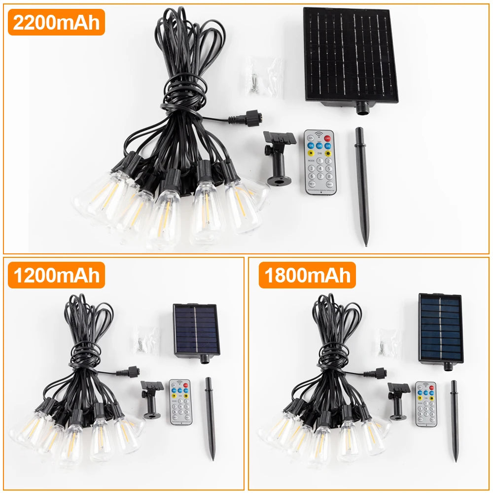 ST38 LED Solar String Light Dimmable Outdoor Shatterproof Garden Solar Powered String Lights with Remote Bistro Cafe Camping Dec
