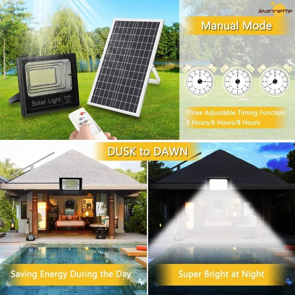 100W 220LED Solar Energy Light Waterproof Outdoor Solar Spotlight Lamp LED Flood Lamp Projector Lighting Fixture Floodlight