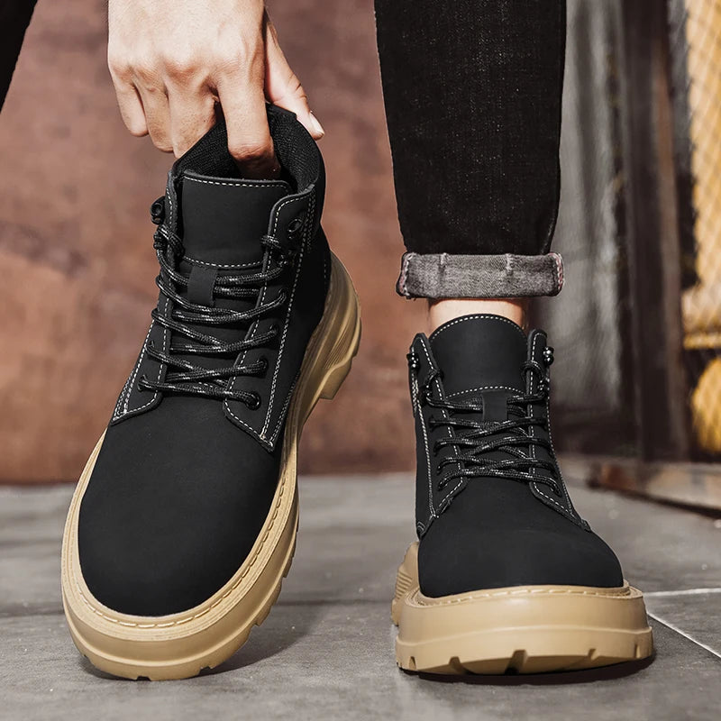 New Arrival Mens Ankle Boots Fashion Comfortable Motorcycle Boots Leisure Walk Male Basic Boots Outdoor High Top Shoes Sneakers