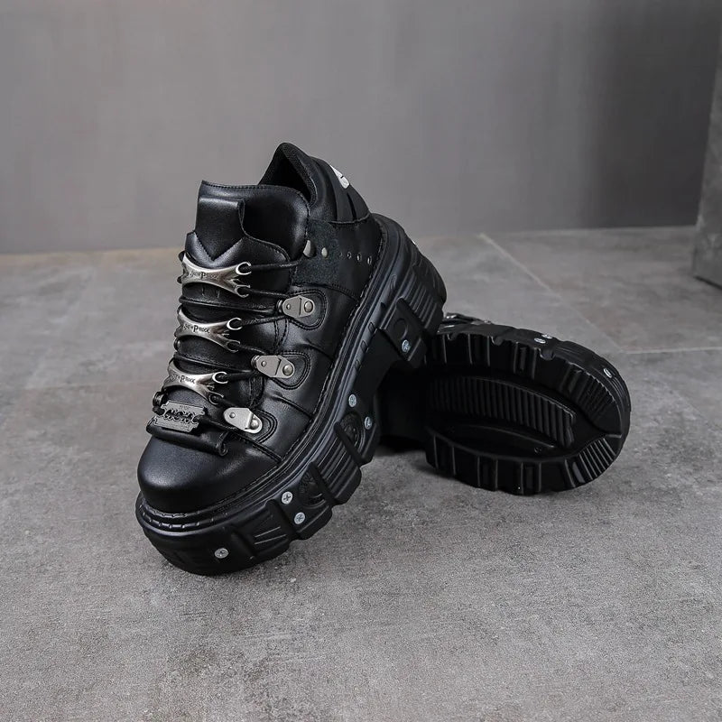 2025 New Black Dad Shoes 8cm Platform Women's Heavy Metal Personality Goth Punk Boots Men