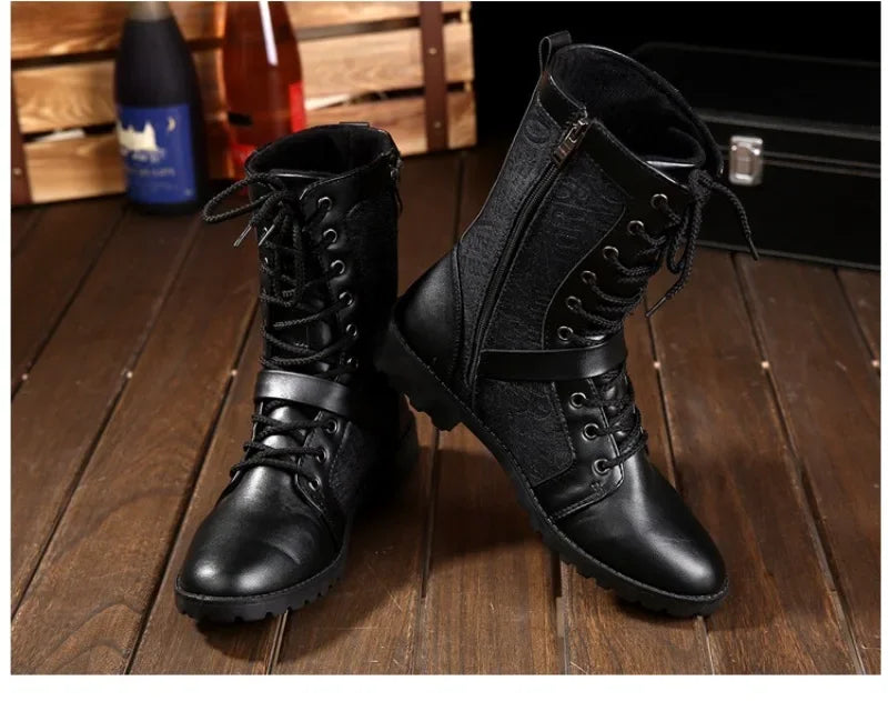 2025New Men Boots Fashion Mid-calf Boots Trend Motorcycle Boot High Top Casual Boots for Men Plush Warm Winter Boot Botas Hombre