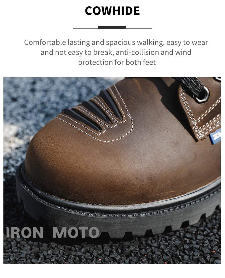 Motorcycle Shoes Men motocross Cruiser Boots Leather Adventure Low Boots Portland Shoes Cowhide Worker Boots for Autumn & Winter