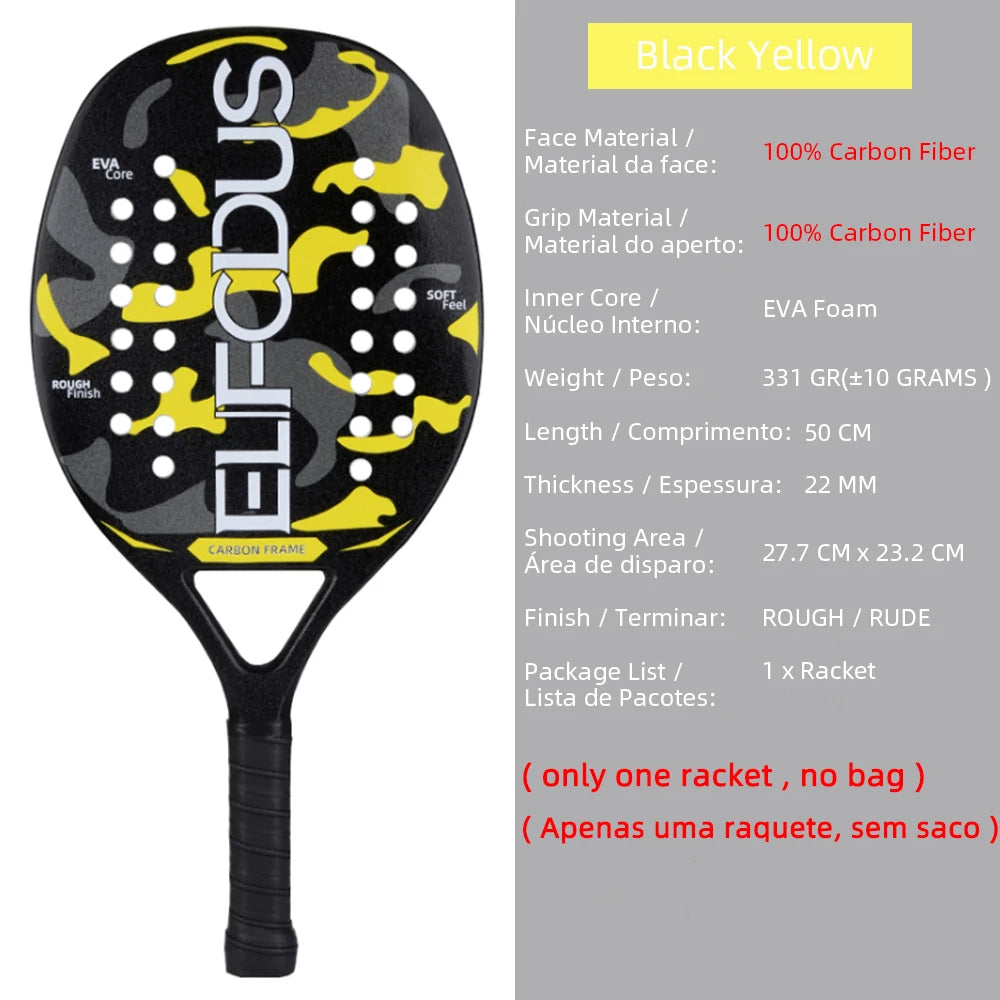 High Quality 3K Carbon and Glass Fiber Beach Tennis Racket Soft Face Tennis Racquet with Protective Cover Ball