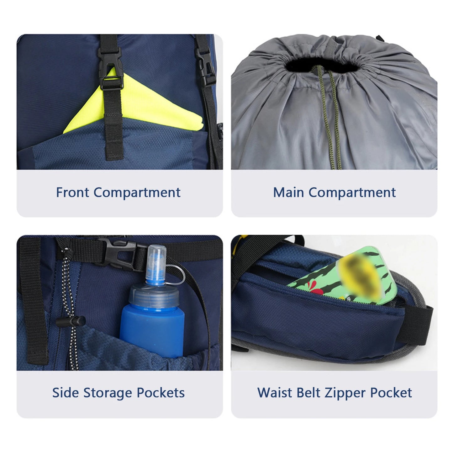 60L Nylon Mountaineering Backpack Lightweight Breathable Camping Hiking Gear with Adjustable Chest Buckle for Outdoor Camping