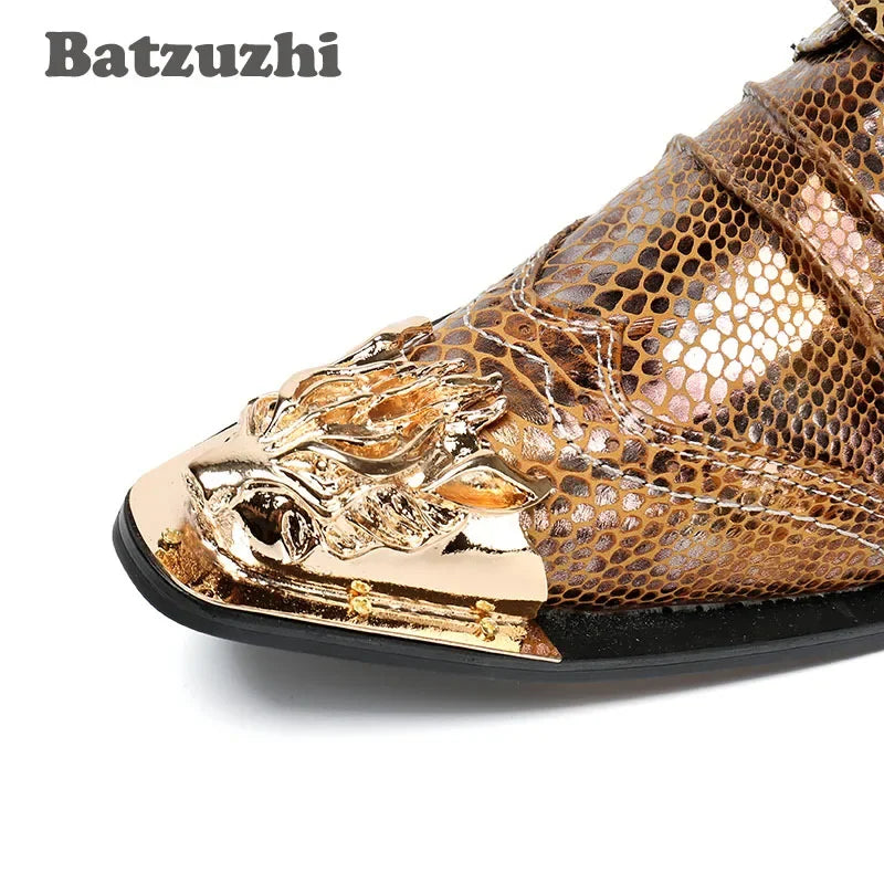 NEW Western Punk Men Boots Ankle Golden Leather Short Boots Rock Winter Autumn Motorcycle Boots Men botas hombre,US6-12