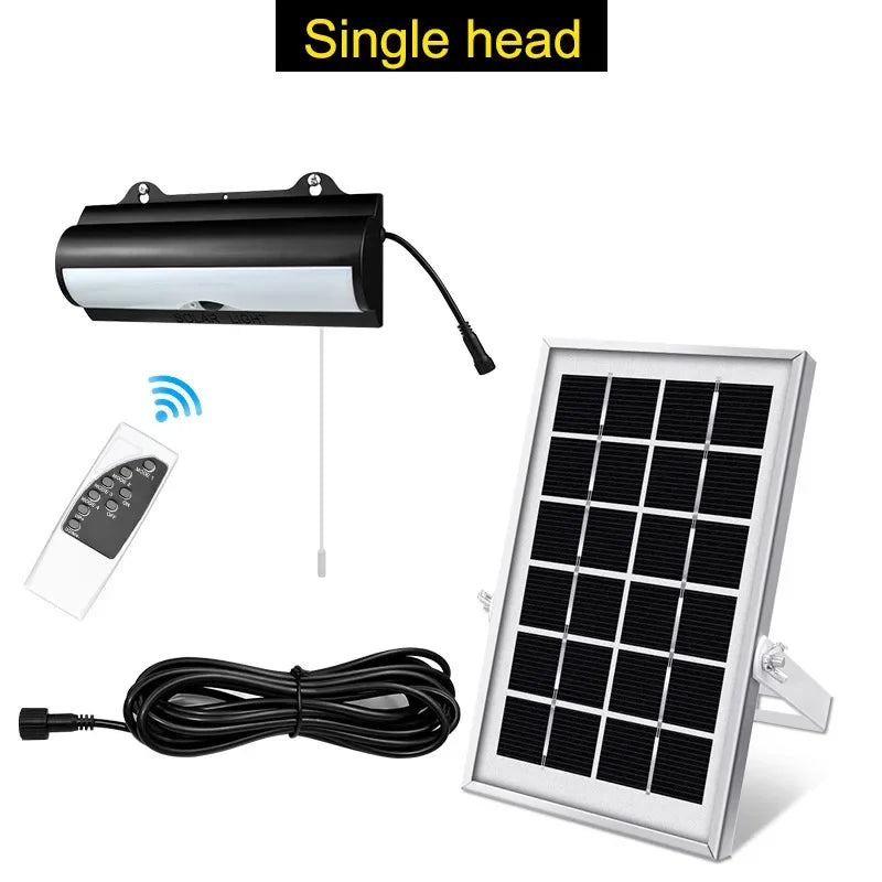 Double Head Solar Pendant Light Outdoor Waterproof Garden PIR Motion Sensor LED Floodlight Dimmable Remote Cord Solar Light Shed