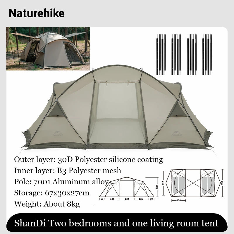 Naturehike Shandi 2.0 Tunnel Dome Tent for 4 Person Family Outdoor Camping Double Layers Waterproof 30D polyester Hiking Tents