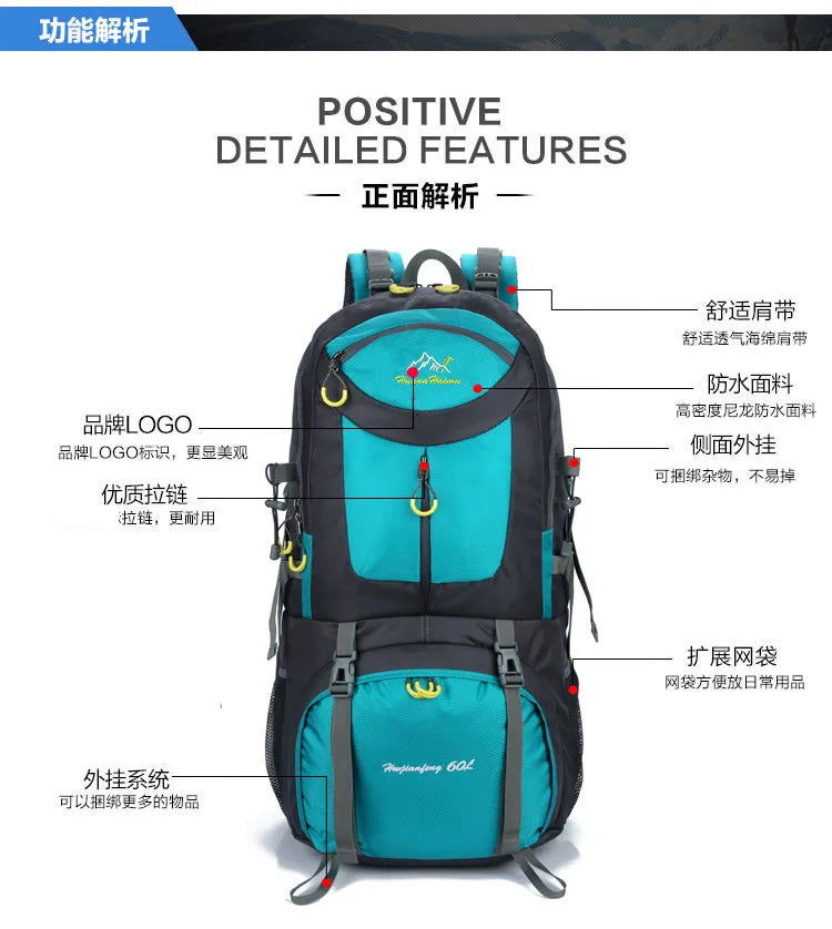 50l/60l-Large Capacity Mountaineering Bag,Large Load-Bearing Hiking Multi-Functional Outdoor Sports Tear Resistance Backpack