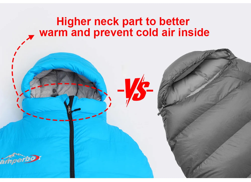 Premium Down and Synthetic Hybrid Sleeping Bag Camping  Lightweight Sleeping Bag High Neck Design Sleeping Bag 0°C to -5°C ，1.3