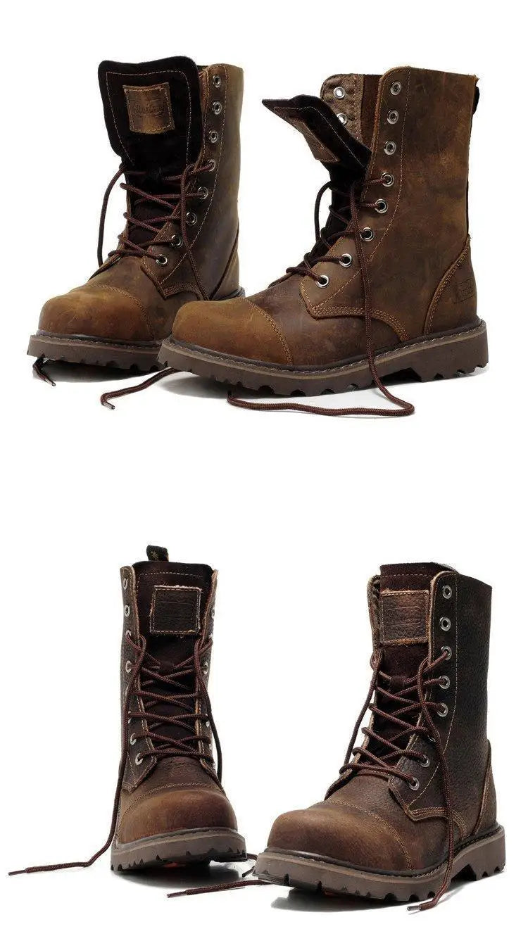 Men's Mid-calf Shoes High Tube Work Shoes Couples Outdoor Motorcycle Boots Large Size Women's Boots Winter Plush Cotton Shoes