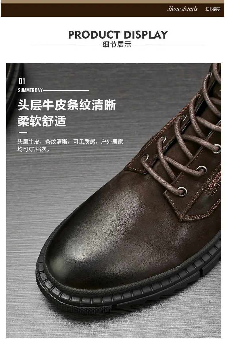Retro Leather Motorcycle Riding Boots Riding Boots British Cool Man Handmade High-top Winter Work Shoes
