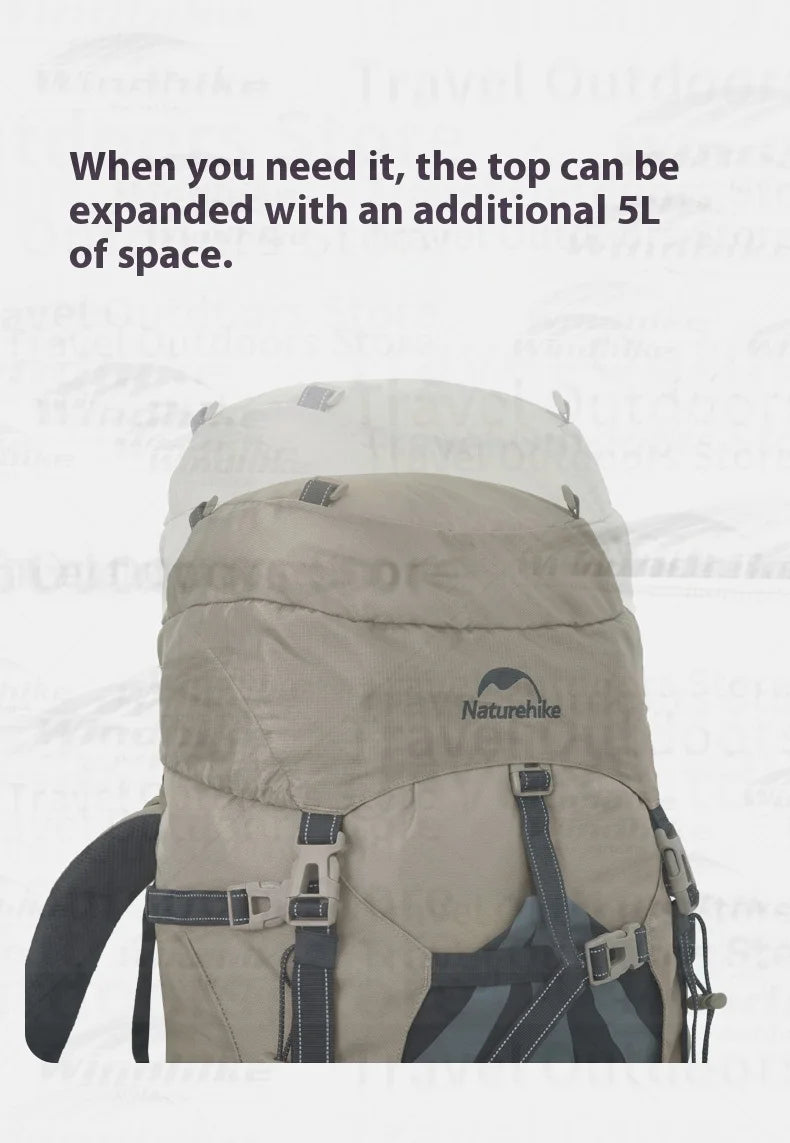 Naturehike 70+5L Backpack Camping Hiking Trekking Backpacking Lightweight Travel Bag With Aluminium Alloy Frame Waterproof Cover