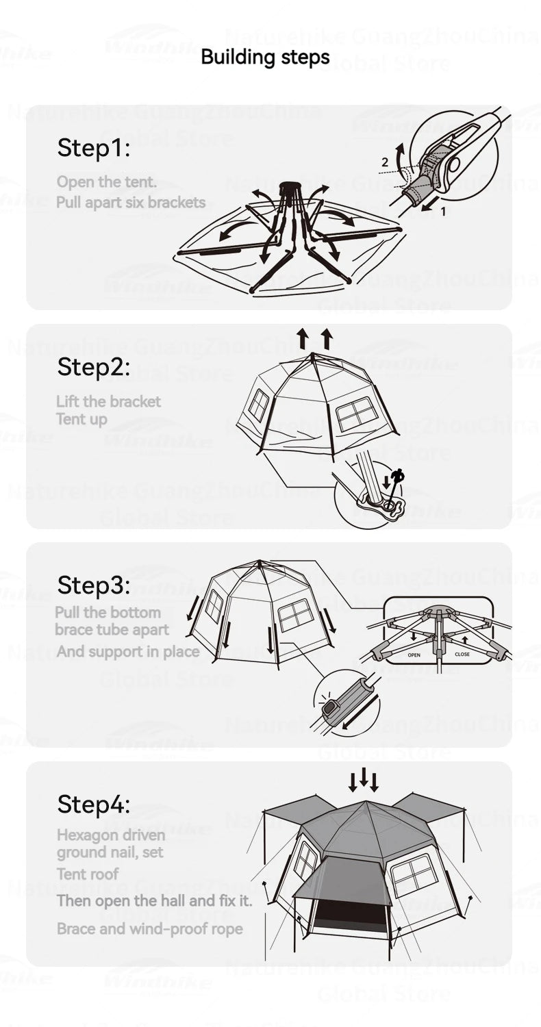 Naturehike Blackdog Automatic One-touch Tent Outdoor Camping Hexagonal Dome Tent Quick Open Waterproof Black Coated Sunscreen