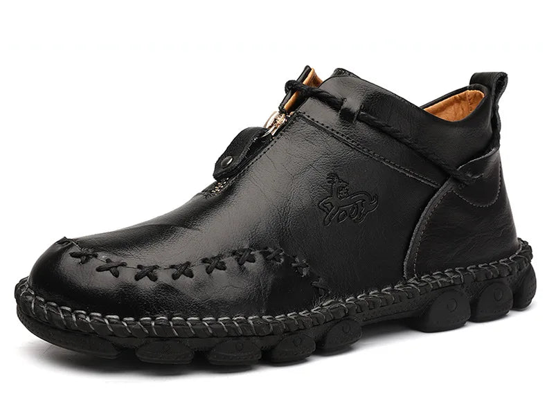 Genuine Leather Shoes Male Luxury High Quality Men Ankle Boots Outdoor Comfortable Casual Shoes Fashion Zip Men Motorcycle Boots