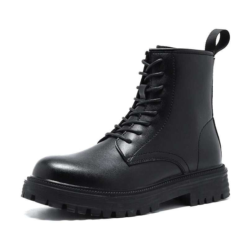 men fashion motorcycle boots black tide lace-up platform shoes cowboy genuine leather boot street cool high top botas masculinas