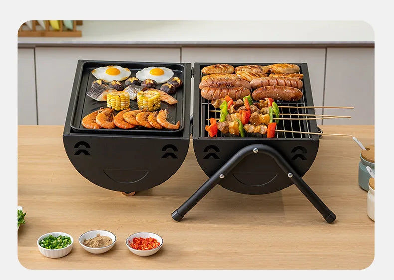 Multifunction  Portable Dual Purpose BBQ Grill Heating Stoves Camping Barbecue Grill Rack Net Firewood Stove Ironwork BBQ Grill