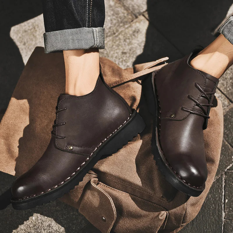 VIPOL Tooling Boots for Men Retro Leather Shoes Comfortable Platform Leisure Flats Classics Outdoor Leisure Men's Boot