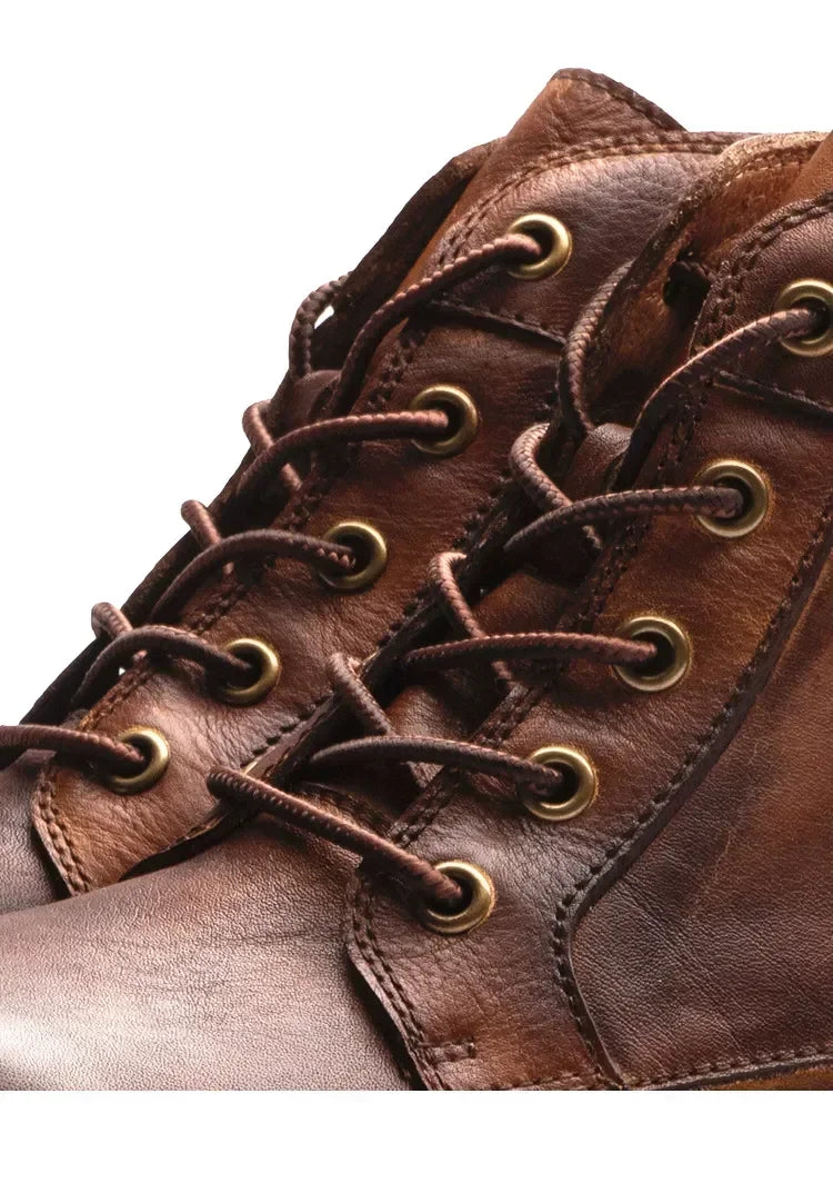 Fashion Motorcycle Boots Men's Casual Leather Shoes Retro Style Work Shoes Outdoor Men Big Head Lace Up Ankle Boot Plus Size 48